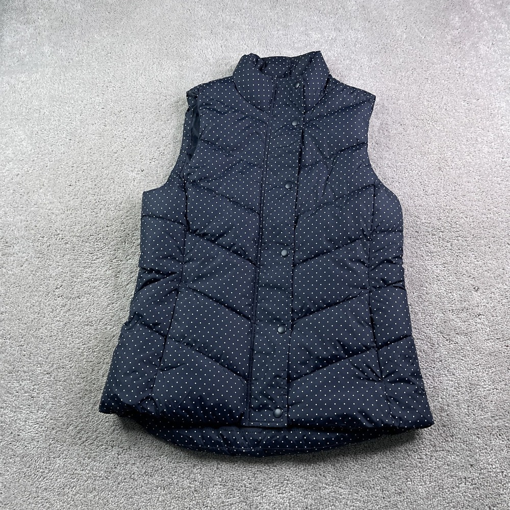 Gap Vest Women Small Blue Polka Dot Quilted Warmest Puffer Full‎ Zip Sleeveless